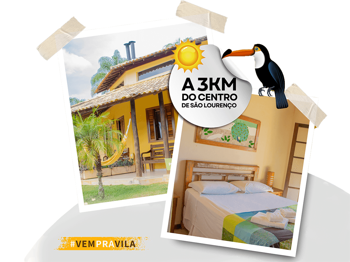 Chalé amarelo e quarto da Vila Chico, a 3 km do centro de São Lourenço